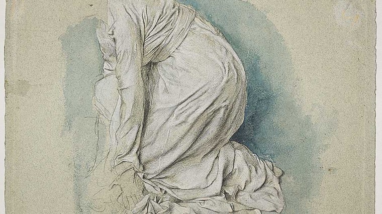 Mine de plomb, aquarelle, rehauts de blanc sur papier bleu papier bleu. Musée d'Orsay, Département des arts graphiques (œuvres conservées au musée du Louvre).